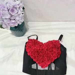 Victoria's Secret Black and Red Floral Corset